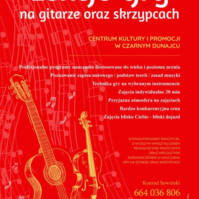Lekcje gry na gitarze oraz skrzypcach.