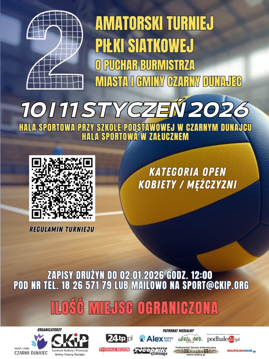 Trwają zapisy na II Amatorski Turniej Piłki Siatkowej o Puchar Burmistrza Miasta i Gminy Czarny Dunajec! 🏆

Zapraszamy do udziału wszystkie zespoły męskie/mieszane oraz damskie.

To świetna okazja, by sprawdzić swoje umiejętności, sportowo spędzić czas i powalczyć o cenne nagrody! 💪🔥

📌 Regulamin turnieju znajdziecie w linku w komentarzu.

📨 Zachęcamy do zgłoszeń — liczba miejsc ograniczona!

Do zobaczenia na boisku! 😄🏐✨

#turniejamatorski #piłkasiatkowa #czarnydunajec #załuczne #wspieramysportowców