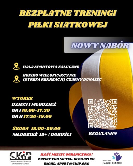 🏐 Rusza nabór uzupełniający na bezpłatne treningi piłki siatkowej!
Mieszkańcy Miasta i Gminy Czarny Dunajec — to świetna okazja, żeby dołączyć do sportowej ekipy! 💪
📌 Zajęcia prowadzone są przez wykwalifikowanego trenera
📌 Dostępne wolne miejsca w grupach:
• dzieci i młodzież poziom początkujący (wtorki 16:00-17:30)
• młodzież 15+ oraz dorośli (środy 18:00-20:00)
📞 Zapisy i dodatkowe informacje:
tel. 18 26 571 79
📧 sport@ckip.org
Nie zwlekaj — dołącz do nas i trenuj za darmo!
👉 Więcej szczegółów znajdziesz na plakacie.
Zapraszamy! 🏐🔥
#bezpłatnezajęcia #treningi #piłkasiatkowa #sport #czarnydunajec #załuczne #wspieramysportowców